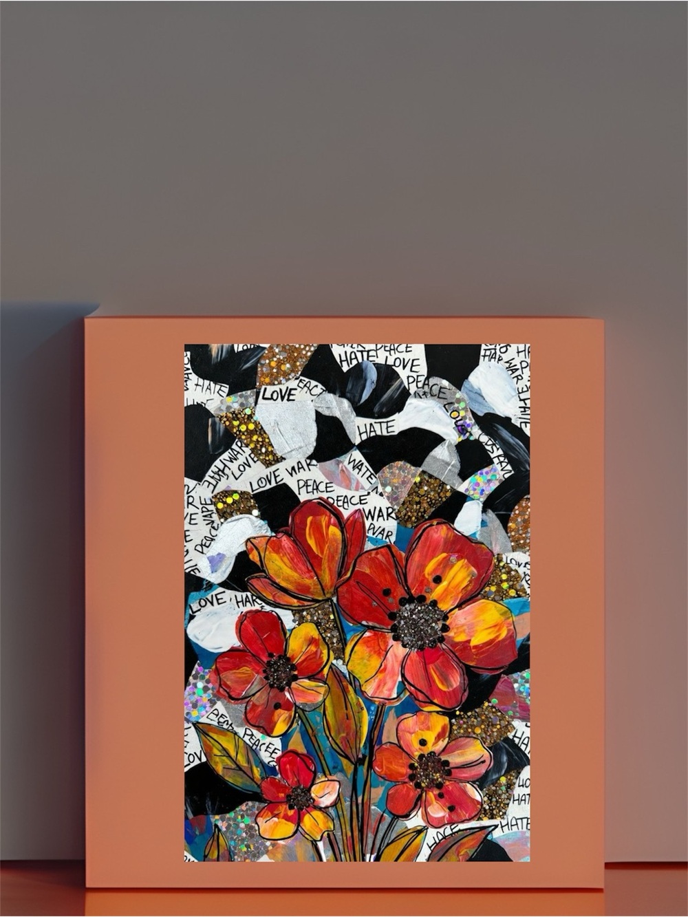 Bright Red & Orange Floral Wall Art Print by